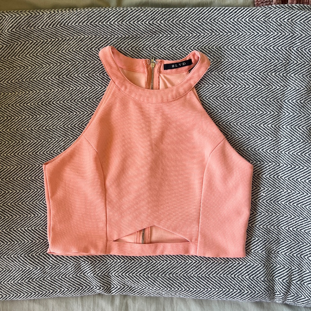 Coral Cropped Halter Top
